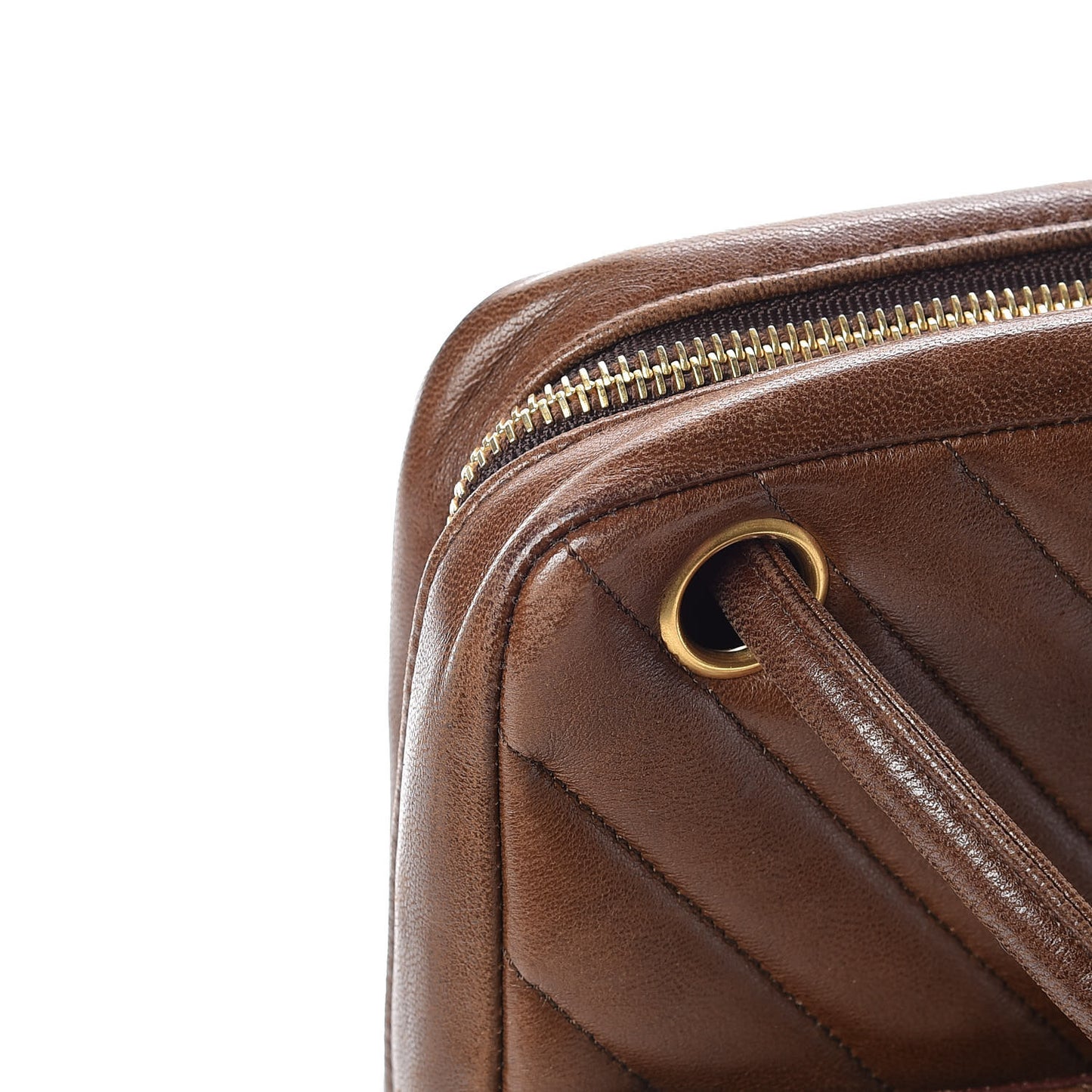 Lambskin Chevron Quilted Shoulder Bag Brown