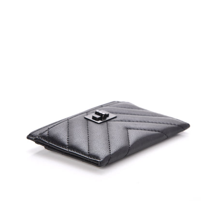 Chanel Sheepskin Chevron Quilted Reissue Card Holder So Black 4 of 9