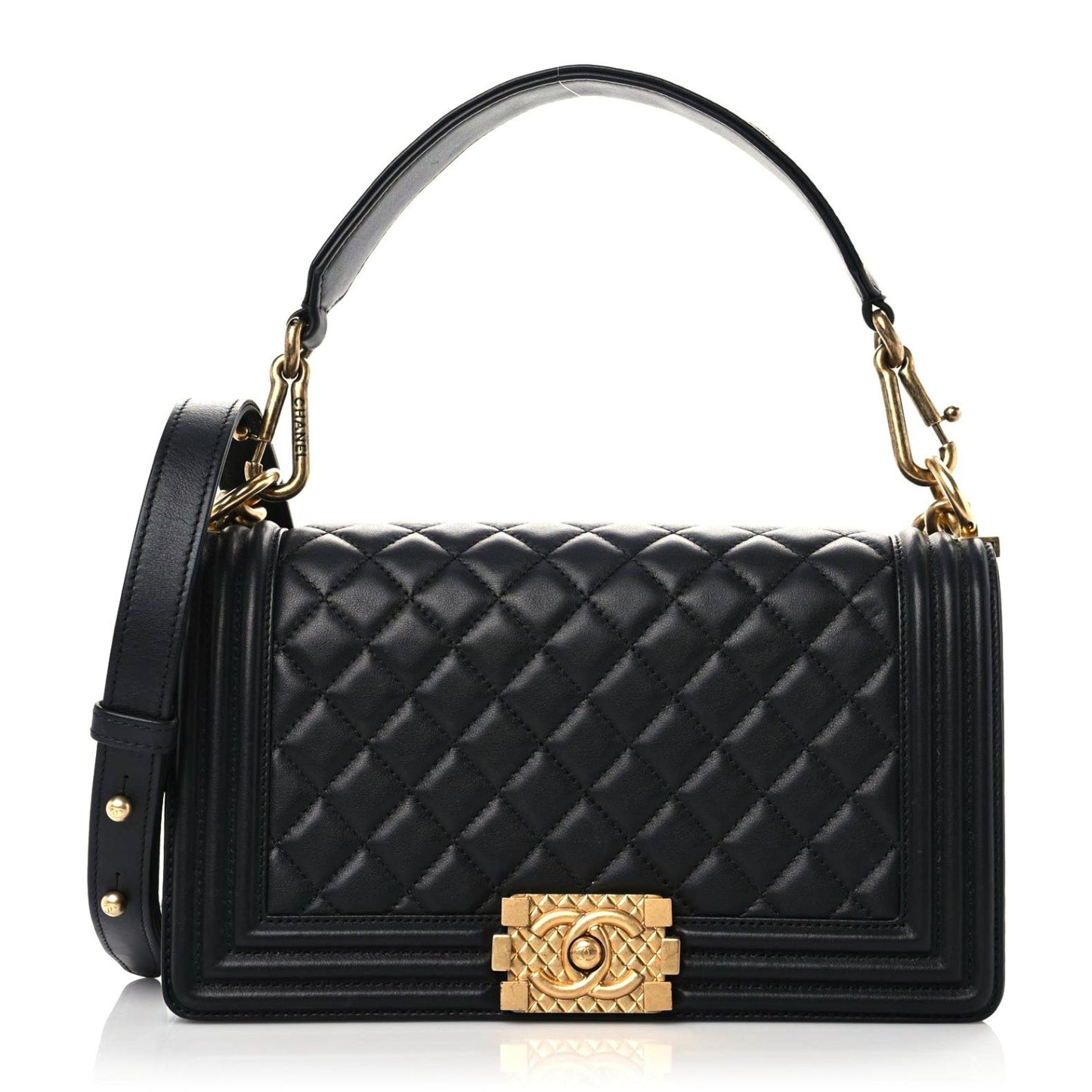 Calfskin Medium Boy Logo Top Handle Flap Black