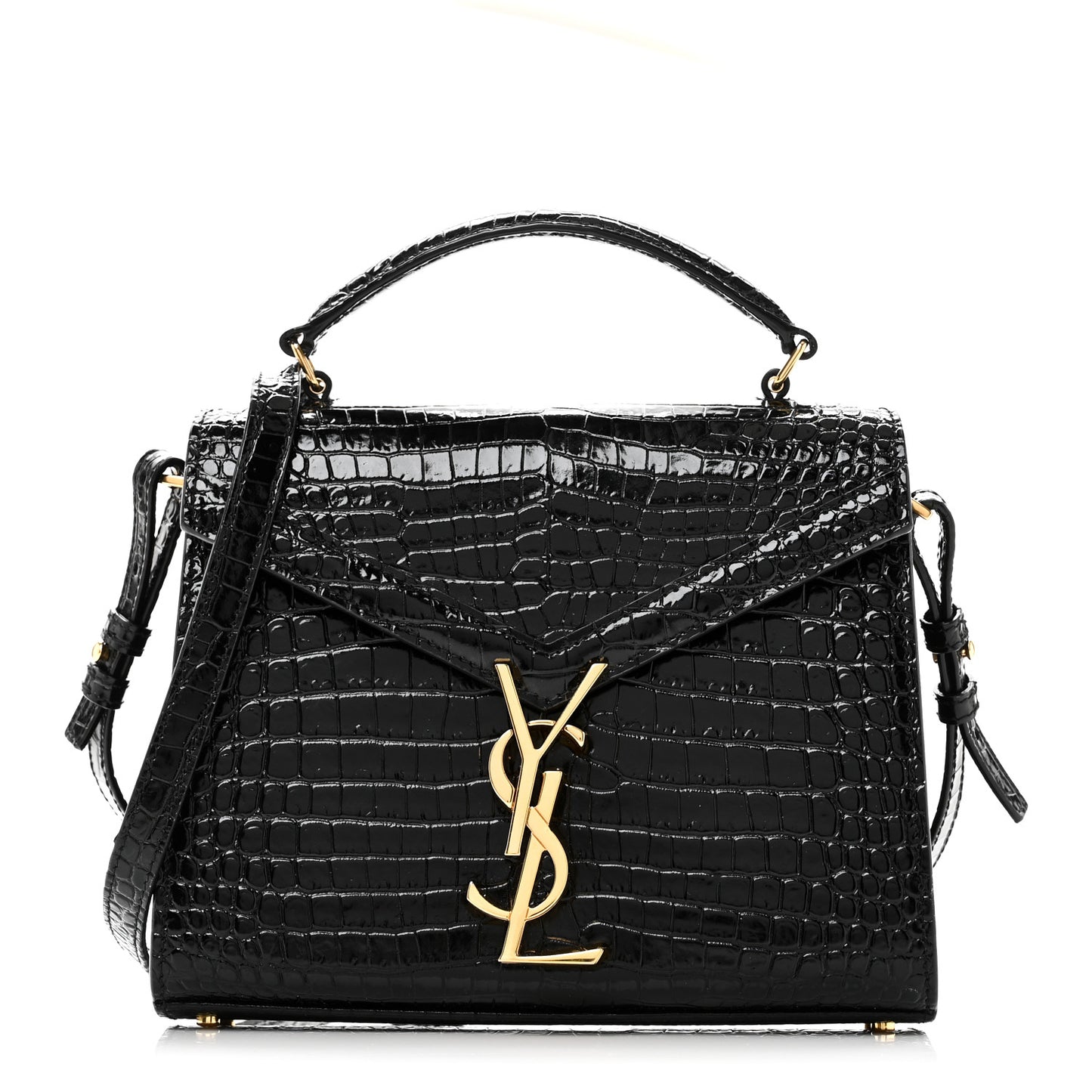Calfskin Crocodile Embossed Mini Classic Monogram Cassandra Top Handle Black