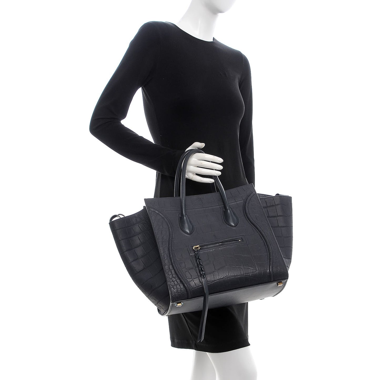 Crocodile Embossed Nubuck Medium Phantom Luggage Navy Blue