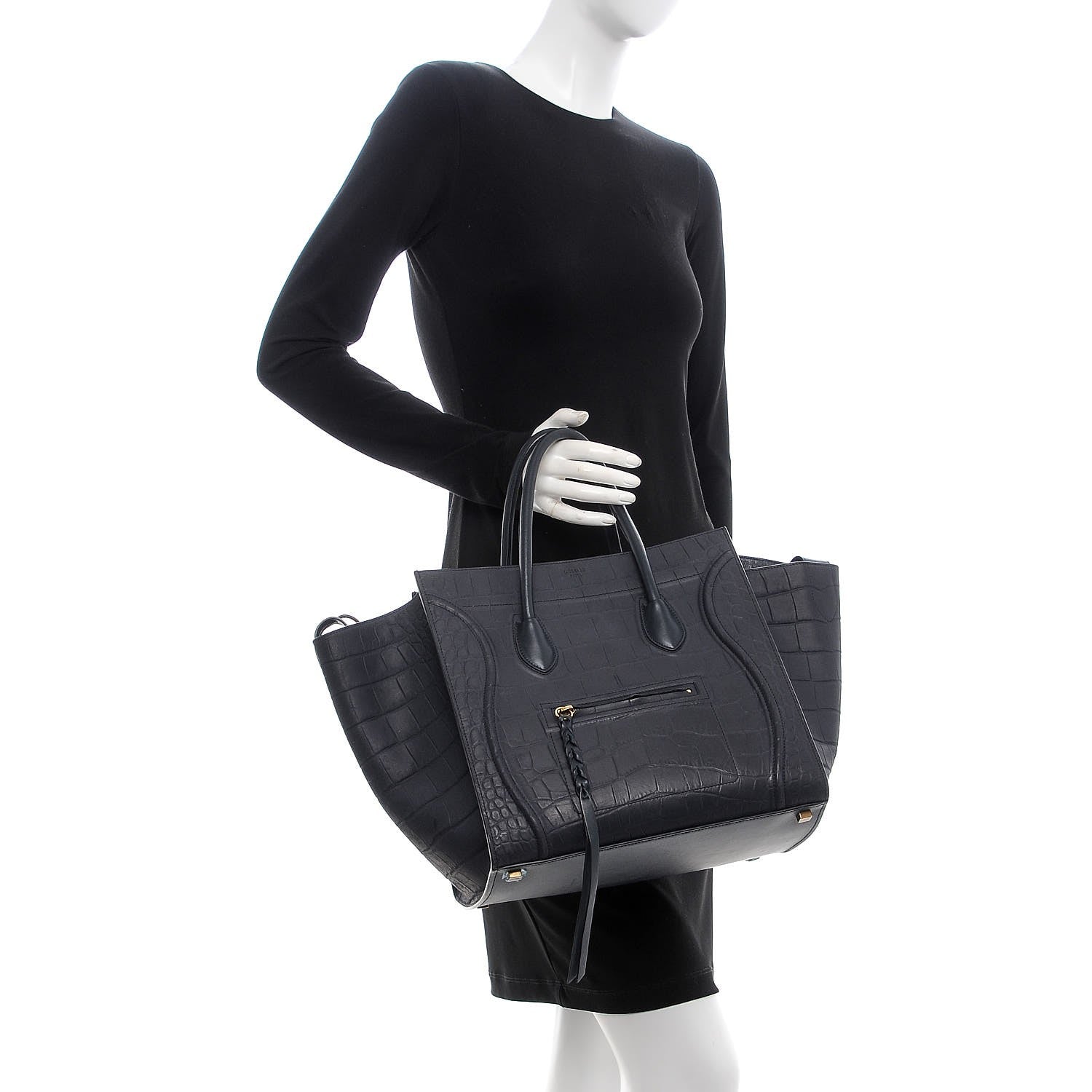 Celine Crocodile Embossed Nubuck Medium Phantom Luggage Navy Blue 2 of 10