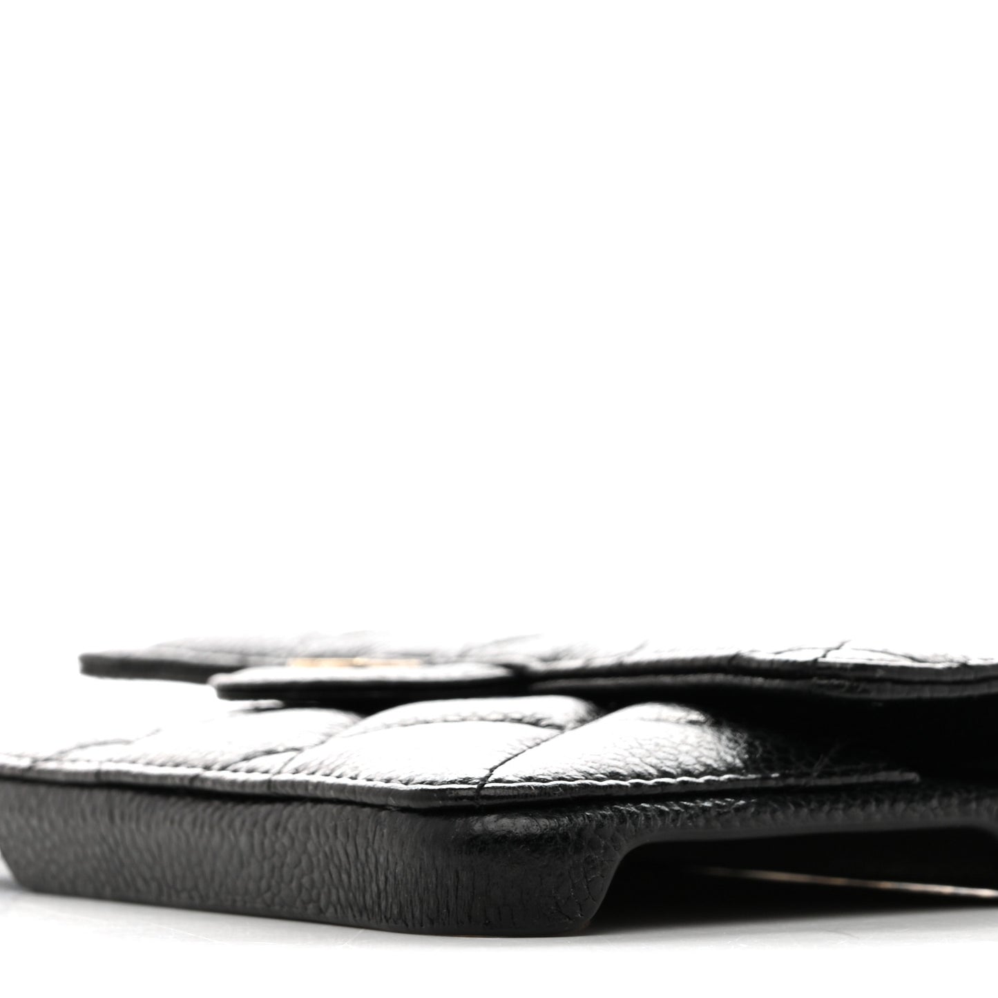 Caviar Quilted Pearl Crush iPhone XII Pro Max Holder With Chain Black