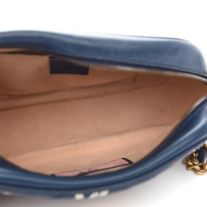 Gucci Calfskin Matelasse GucciGhost Small GG Marmont Chain Shoulder Bag Blue Agata Hibiscus Red 5 of 9