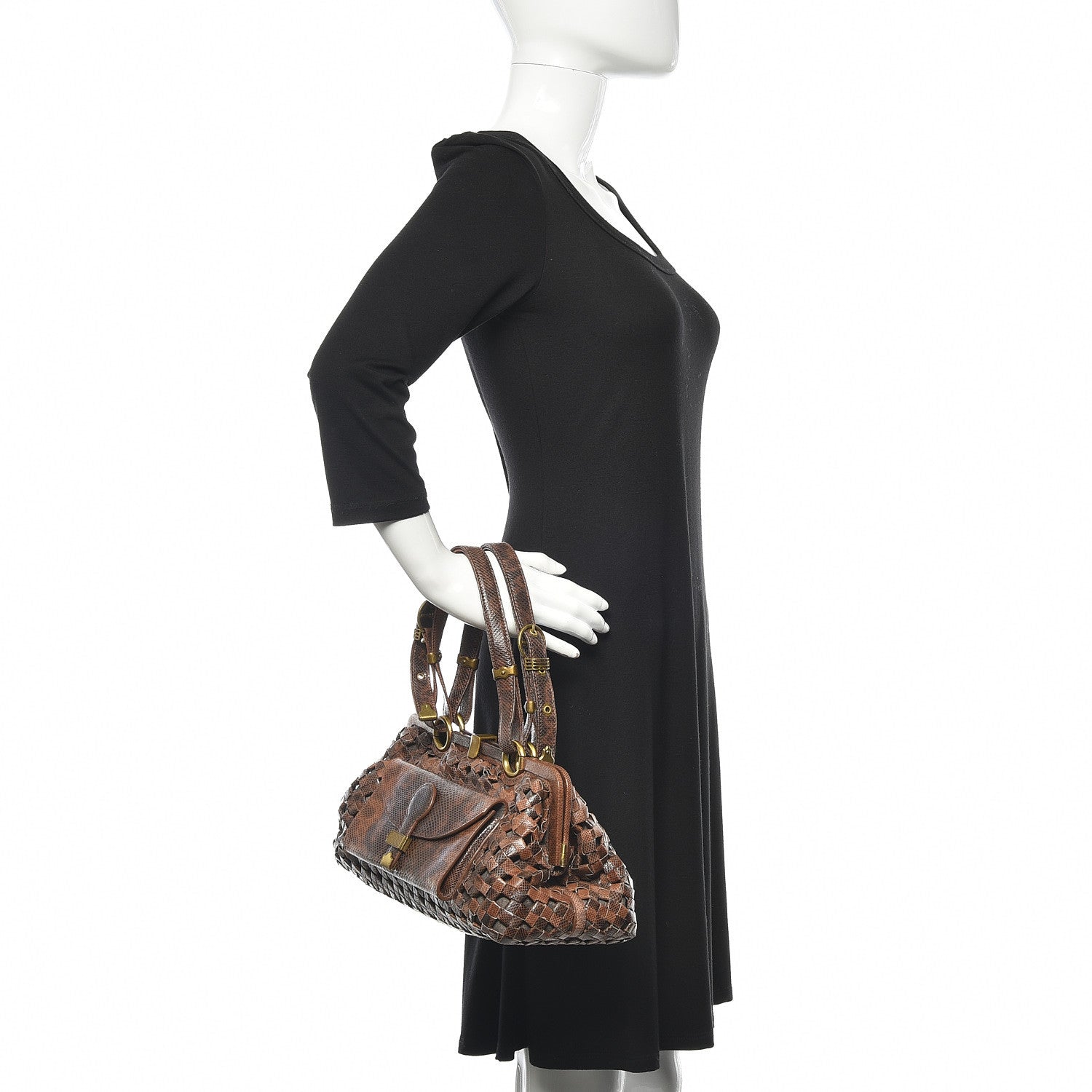 Bottega Veneta Woven Snakeskin Frame Bag Brown 2 of 10