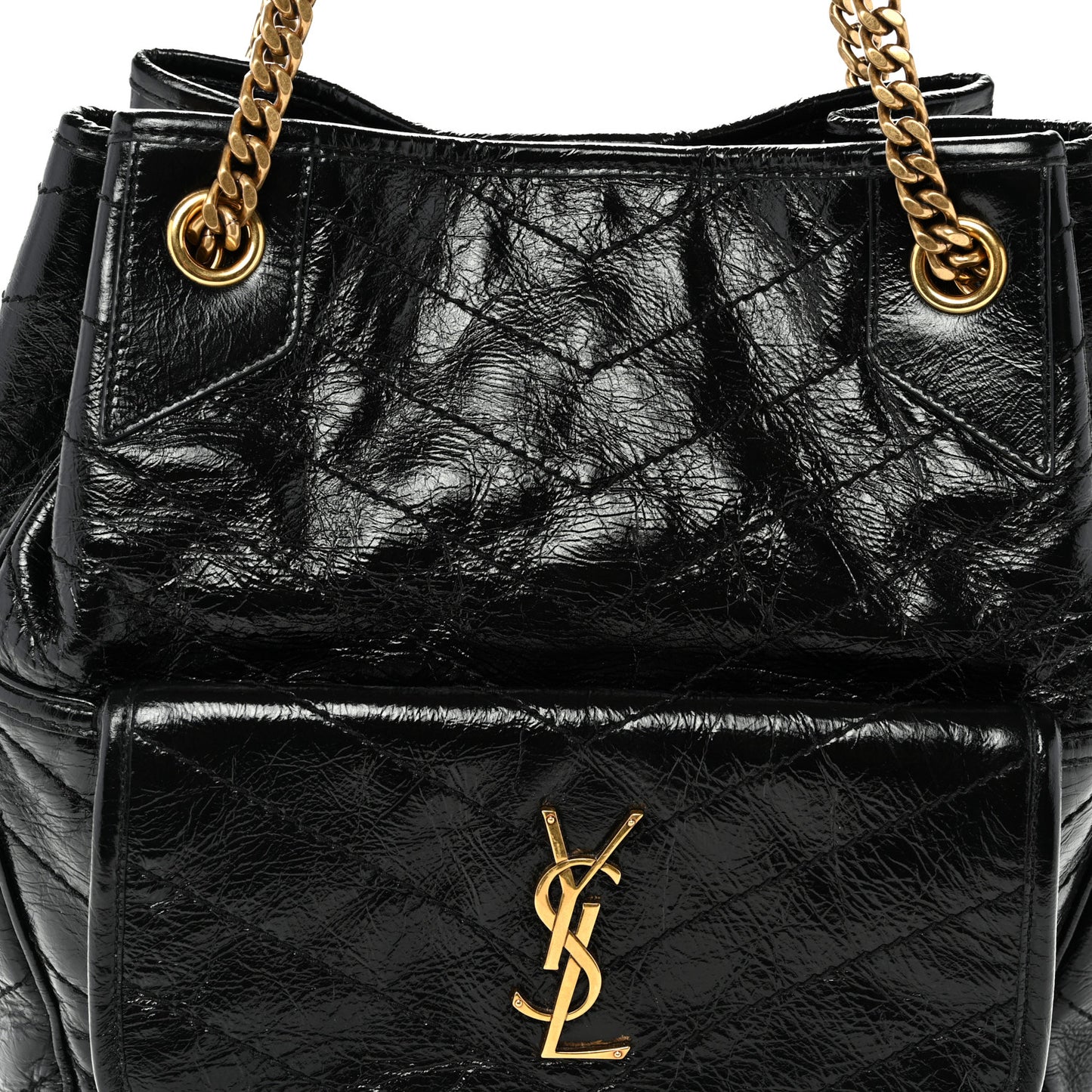 Crinkled Calfskin Matelasse Monogram Small Niki Tote Black