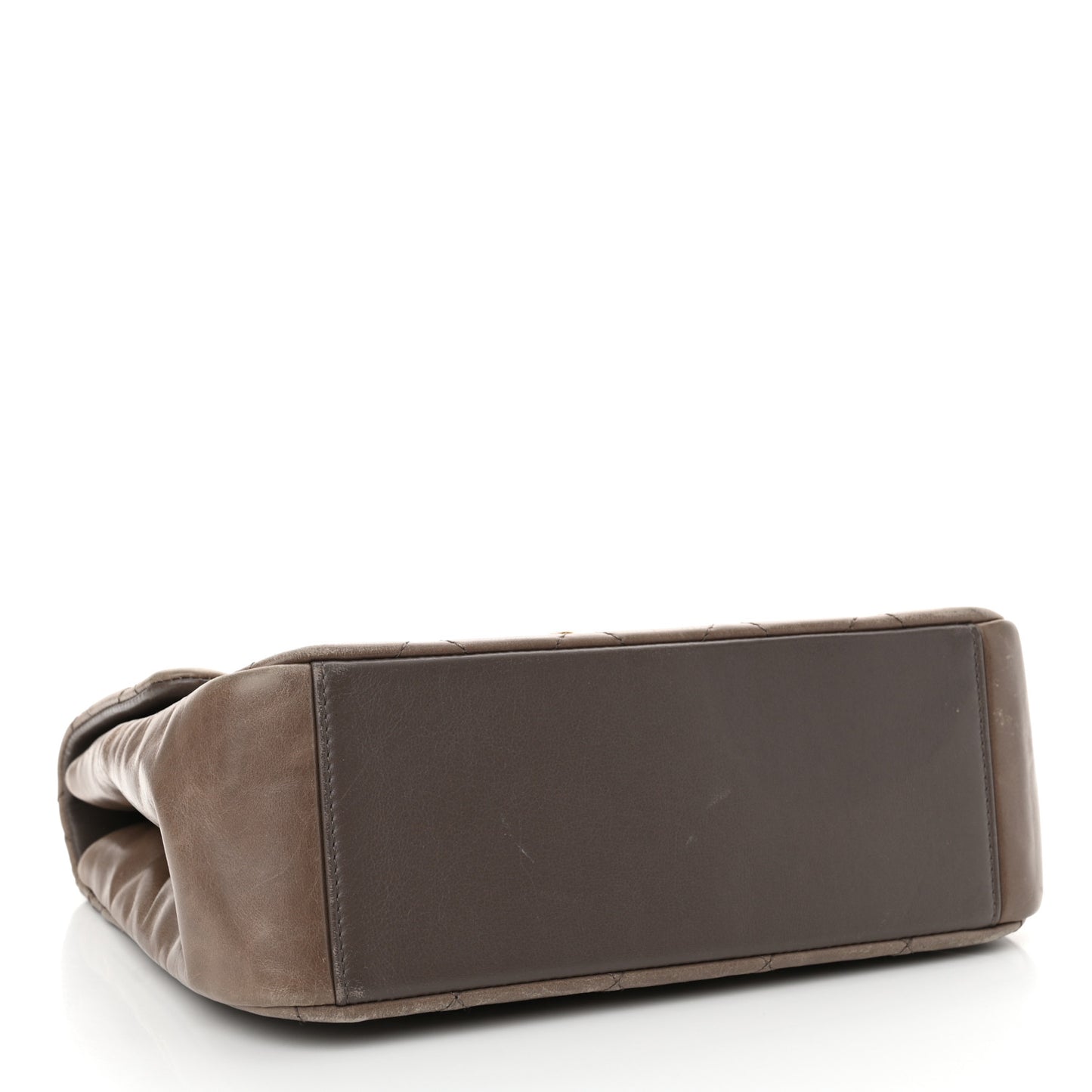 Glazed Calfskin Quilted Medium Gold Bar Top Handle Flap Dark Grey