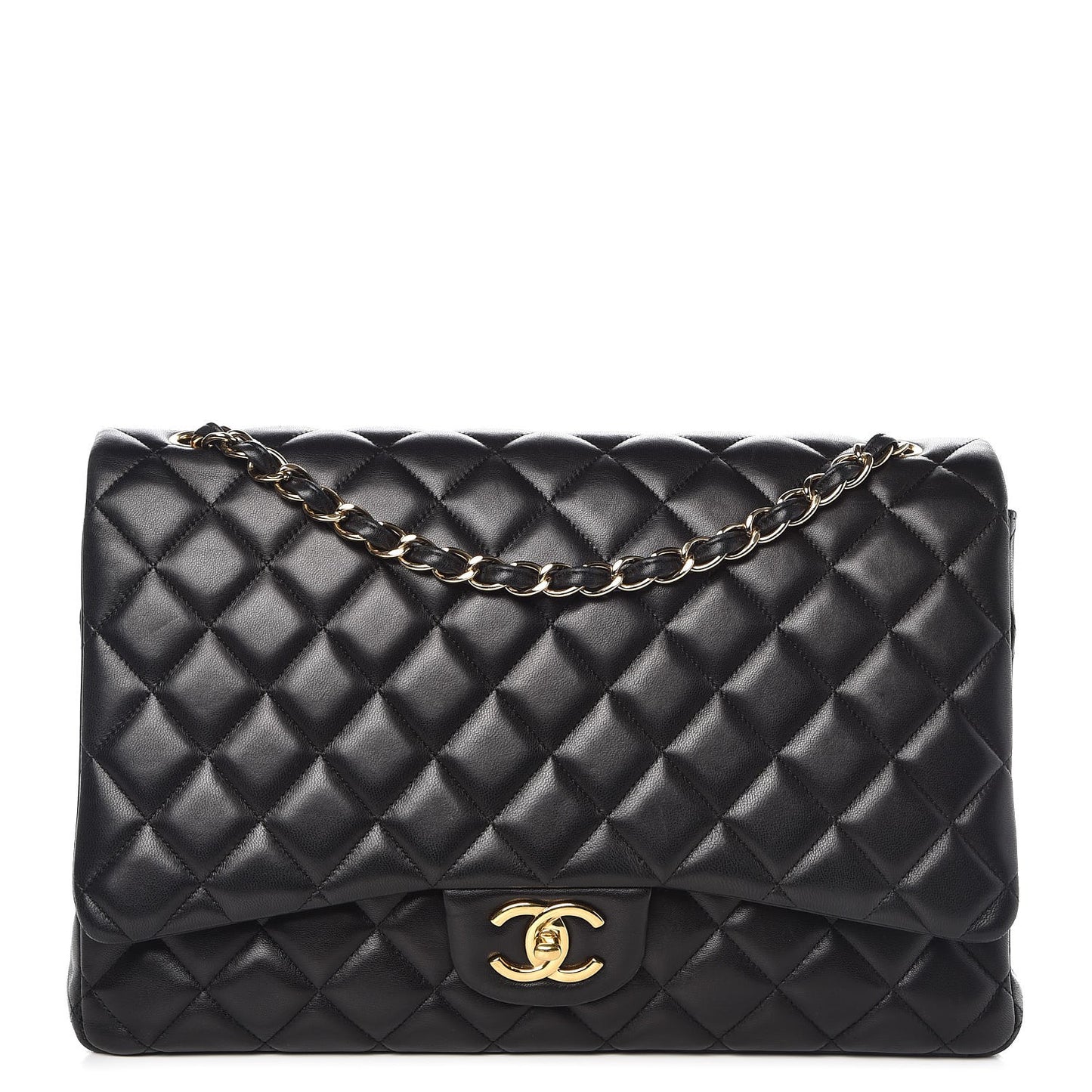 Lambskin Quilted Maxi Double Flap Black
