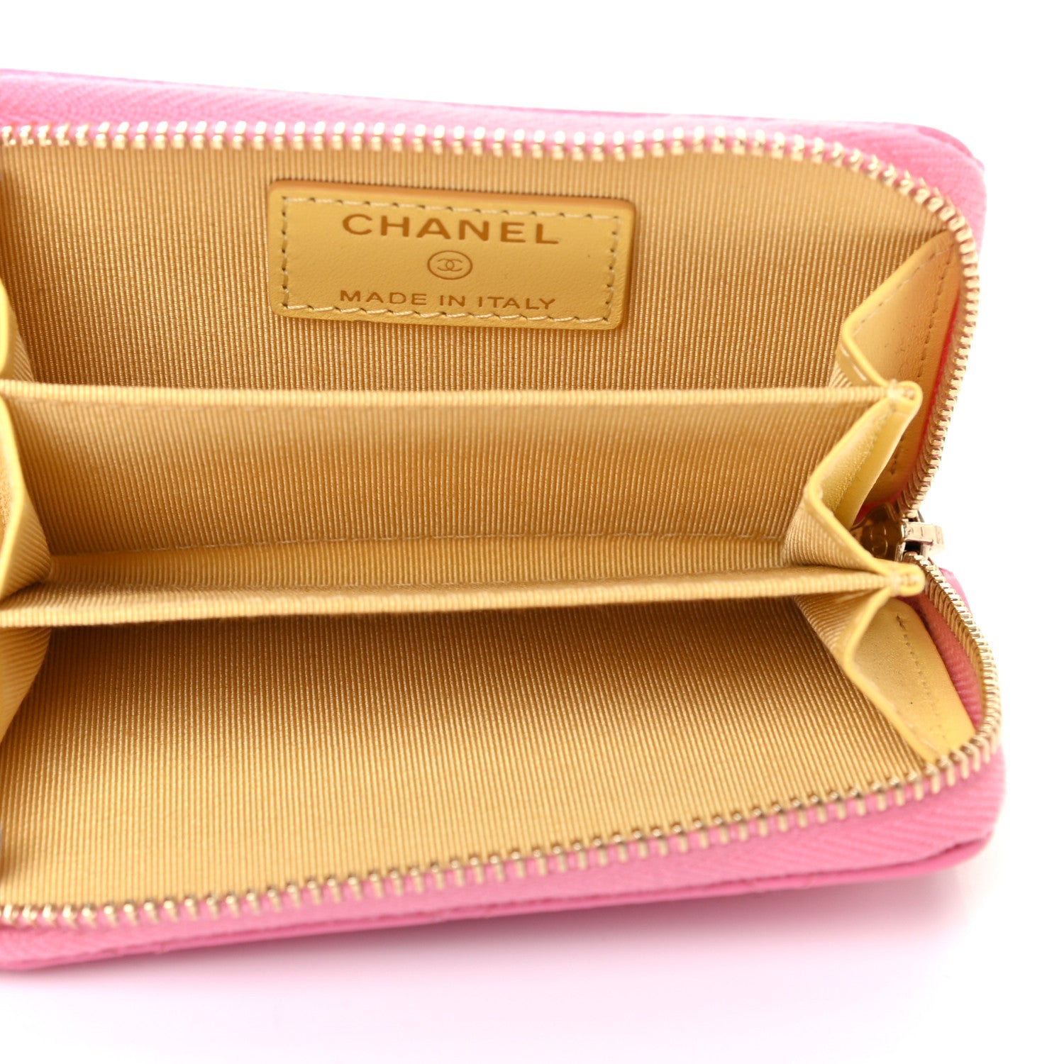 Chanel Lambskin Quilted Zip Around Coin Purse Wallet Pink Yellow 5 of 7