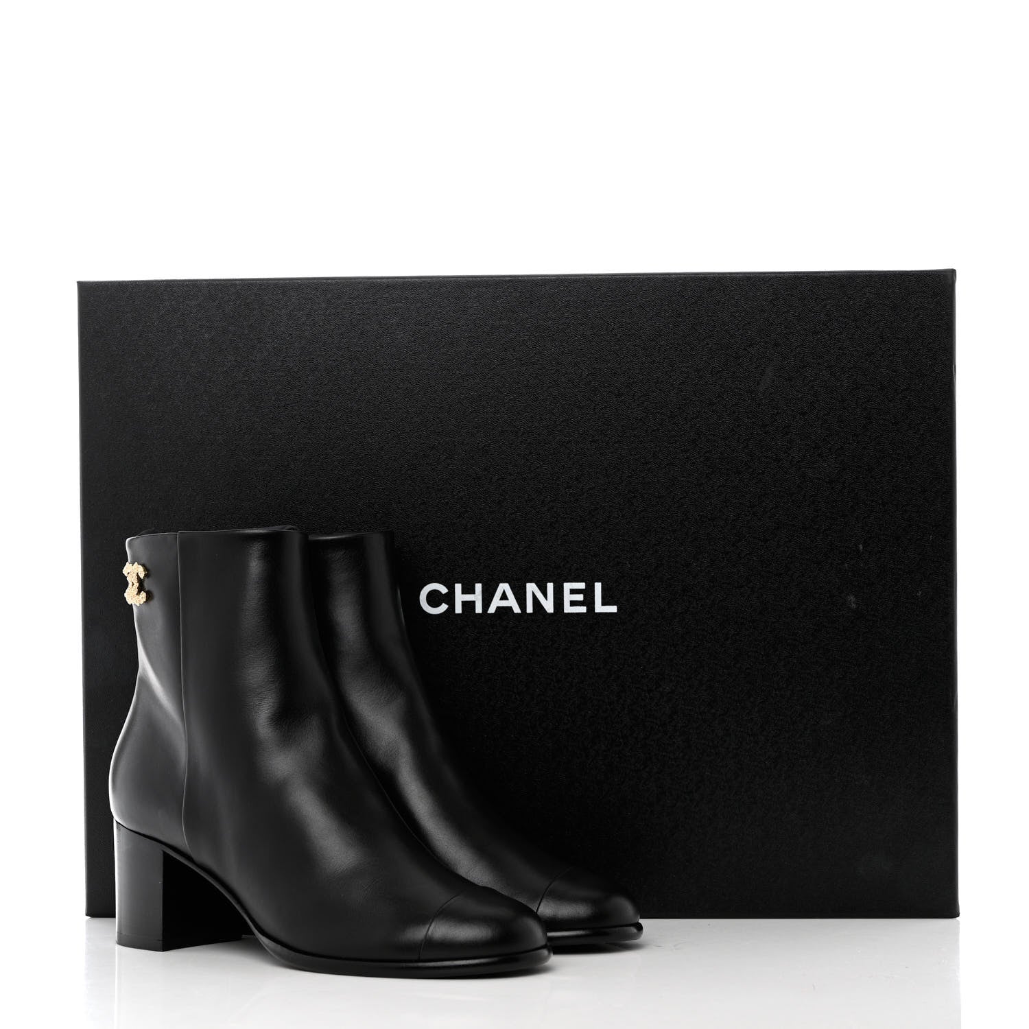 Chanel Calfskin CC Ankle Boots 37 Black 10 of 10