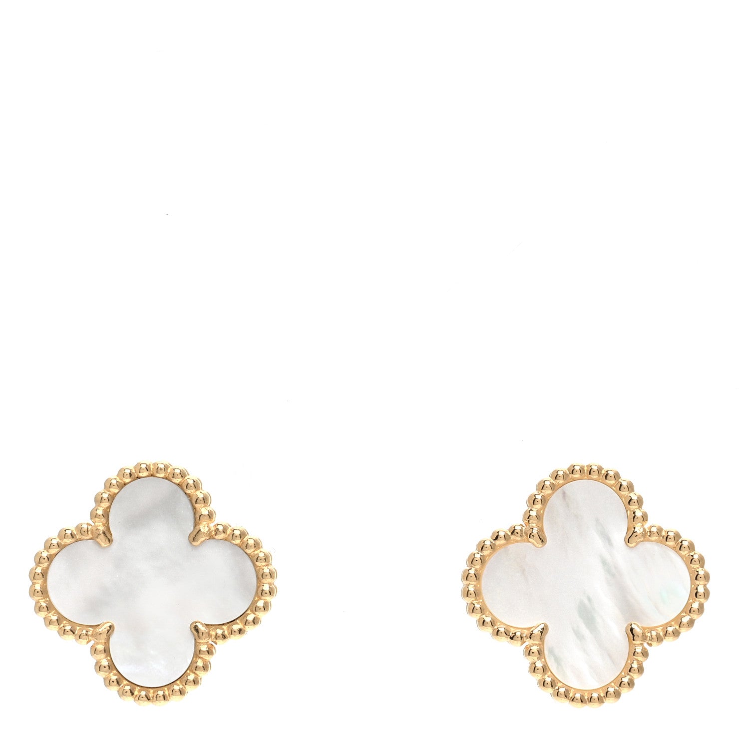 Van Cleef & Arpels 18K Yellow Gold Mother of Pearl Vintage Alhambra Earrings 1 of 5