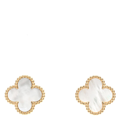 Van Cleef & Arpels 18K Yellow Gold Mother of Pearl Vintage Alhambra Earrings 1 of 5