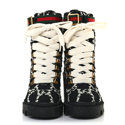 Gucci Tweed GG Monogram Lace Up Combat Ankle Boots 36.5 Black 2 of 7