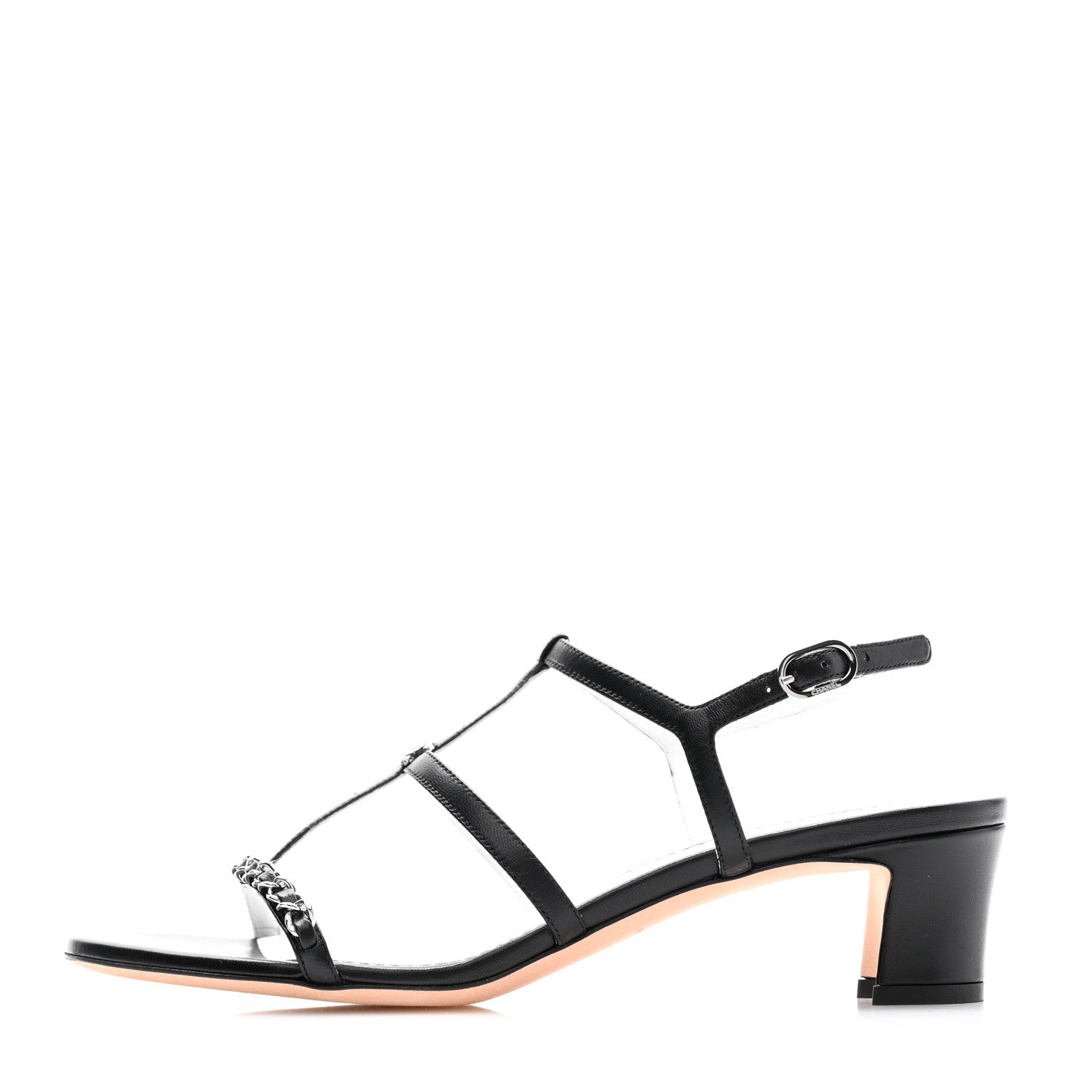 Chanel Lambskin Crystal CC Chain Sandals 38.5 Black 1 of 8