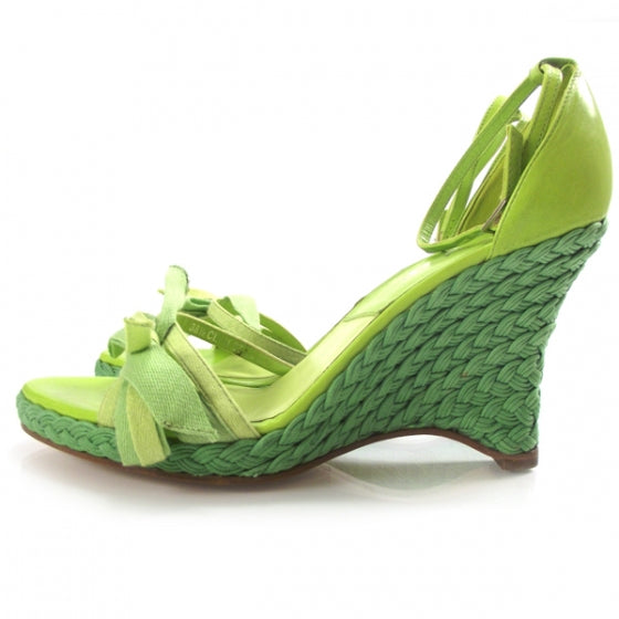 Leather Wedge Espadrilles 38.5 Green