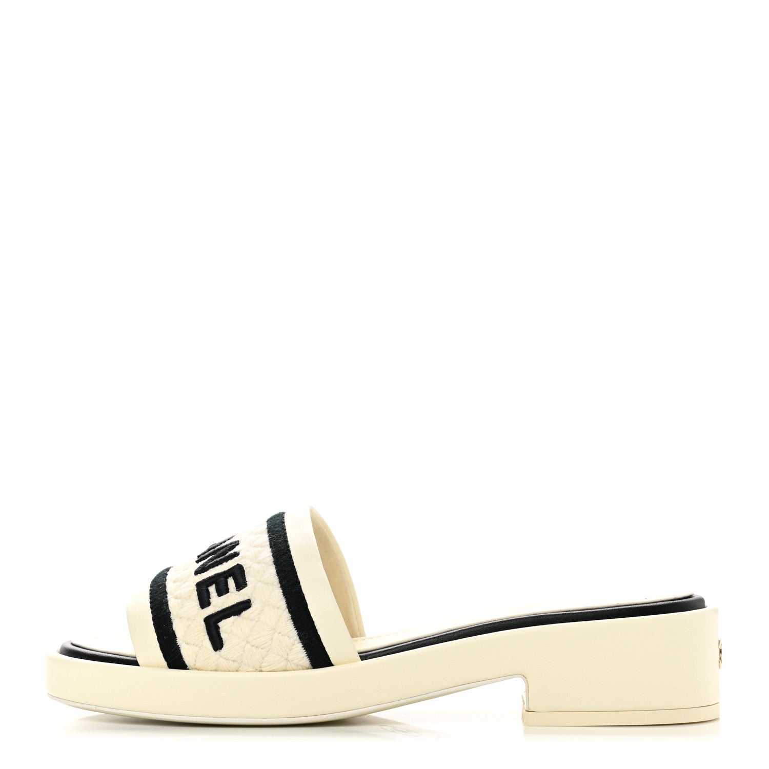 Chanel Lambskin Embroidered Logo Mules 35 Ivory Black 1 of 9