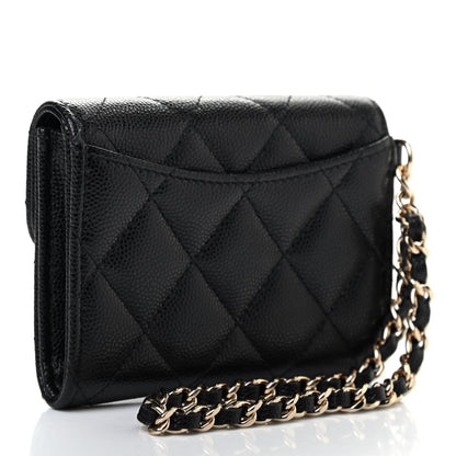 Chanel Caviar Quilted Flap Card Holder Chain Wristlet Black 3 of 8
