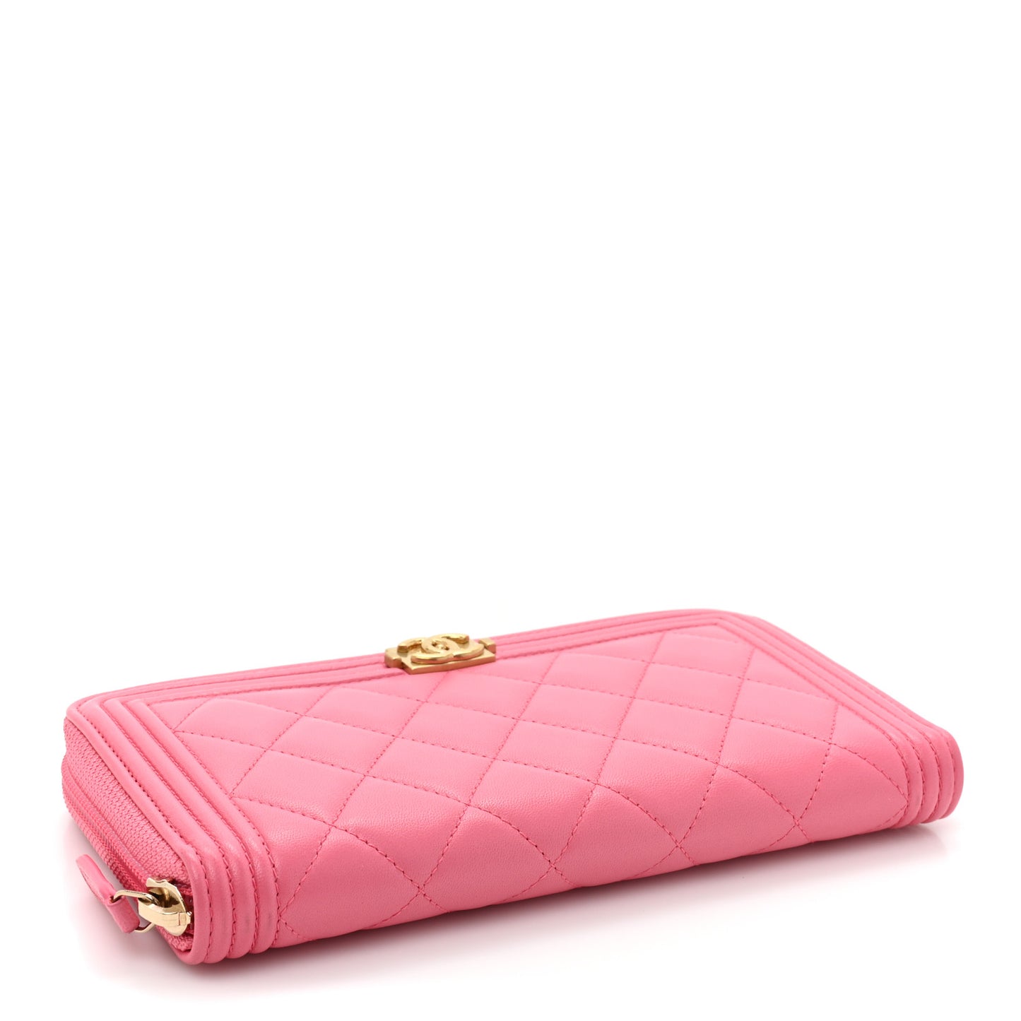 Lambskin Quilted Boy Zip Around Wallet Pink
