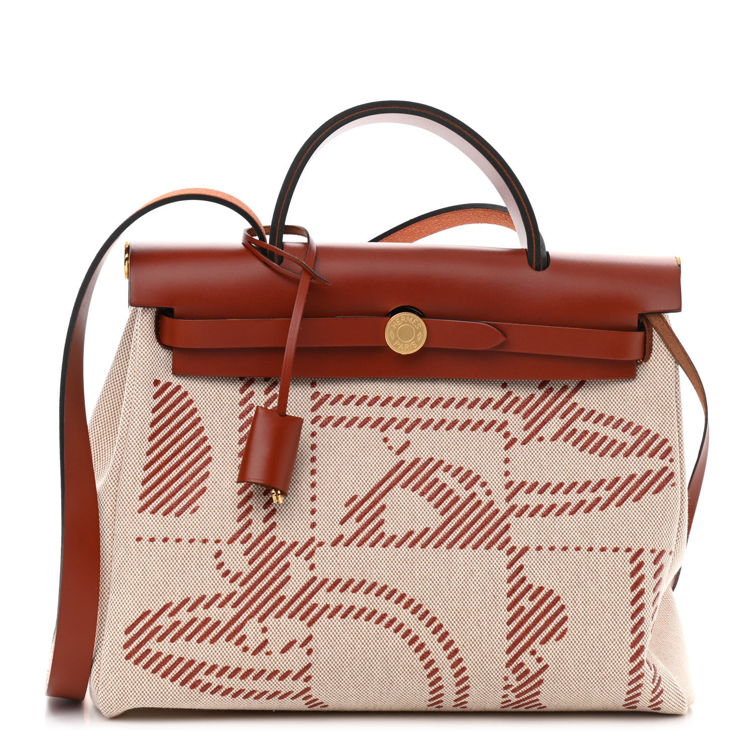 Hermes Vache Hunter Toile H Brides de Gala Herbag Zip Retourne 31 PM Cuivre Ecru Beige 3 of 12