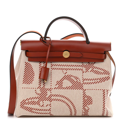 Hermes Vache Hunter Toile H Brides de Gala Herbag Zip Retourne 31 PM Cuivre Ecru Beige 3 of 12