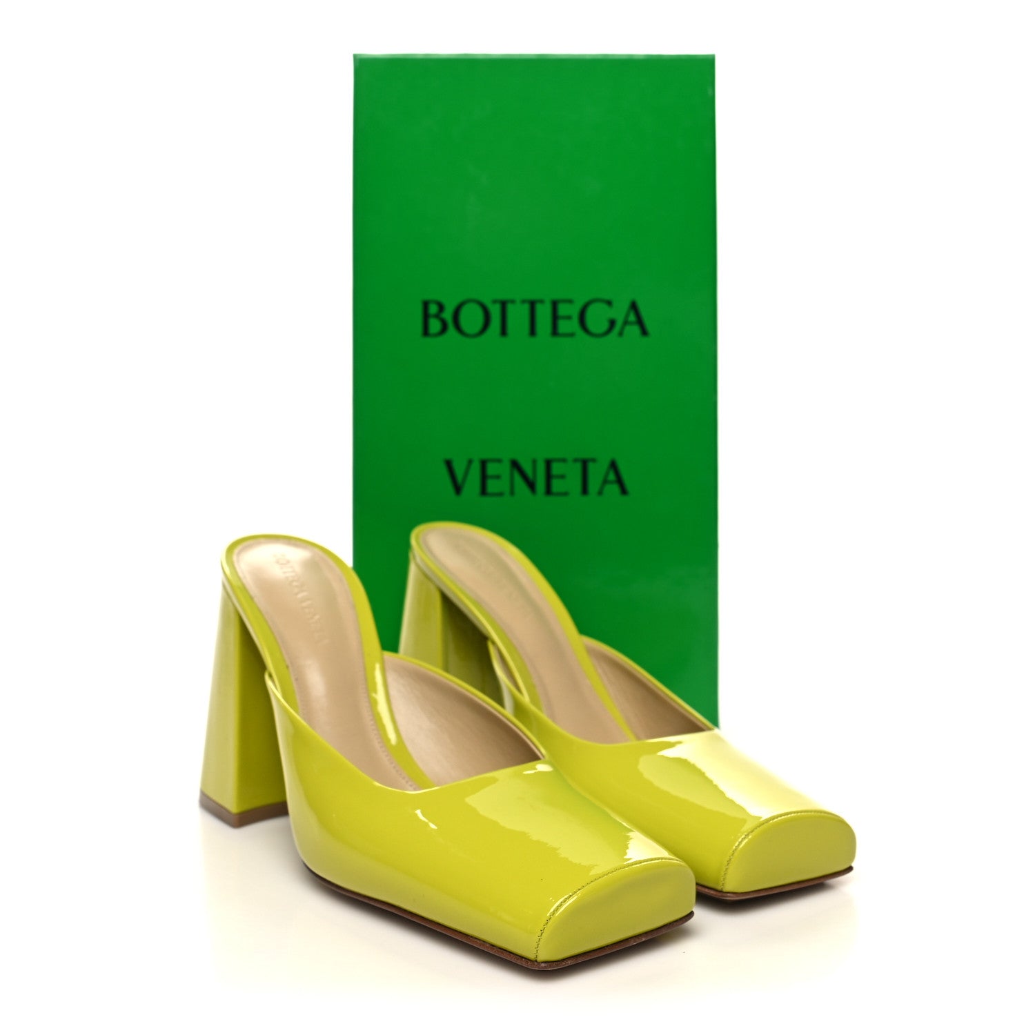 Bottega Veneta Supergloss Patent Tower 90mm Mule Pumps 38 Kiwi