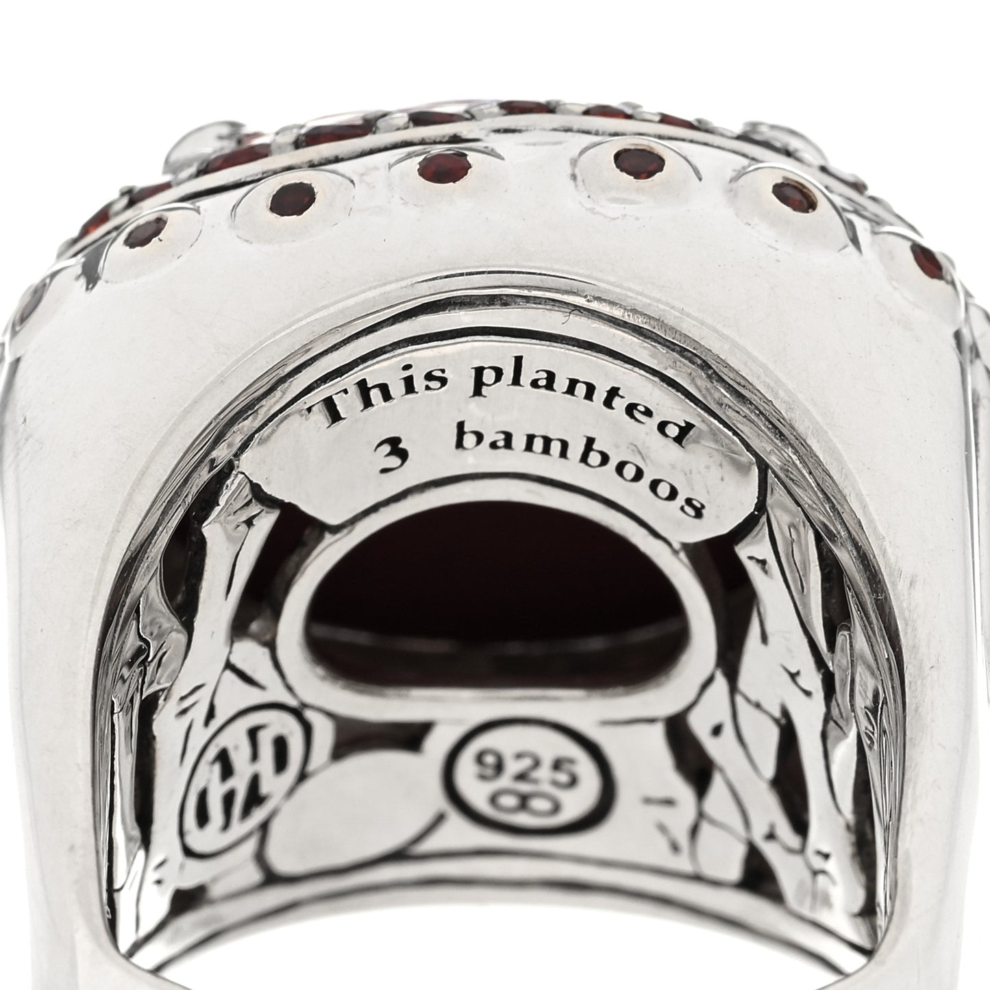 Sterling Silver Coral White Topaz Garnet Batu Bamboo Ring 54 7