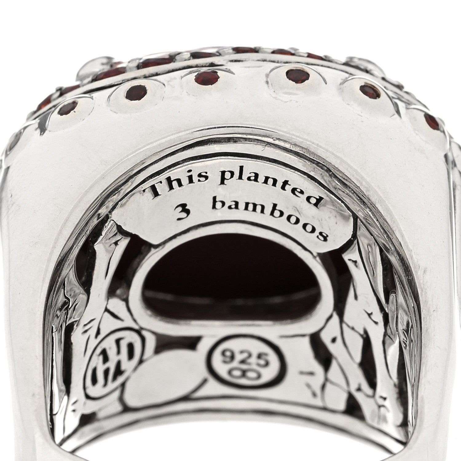 John Hardy Sterling Silver Coral White Topaz Garnet Batu Bamboo Ring 54 7 4 of 4