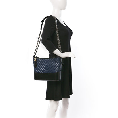 Chanel Aged Calfskin Chevron Quilted Medium Gabrielle Hobo Navy Black 2 of 11