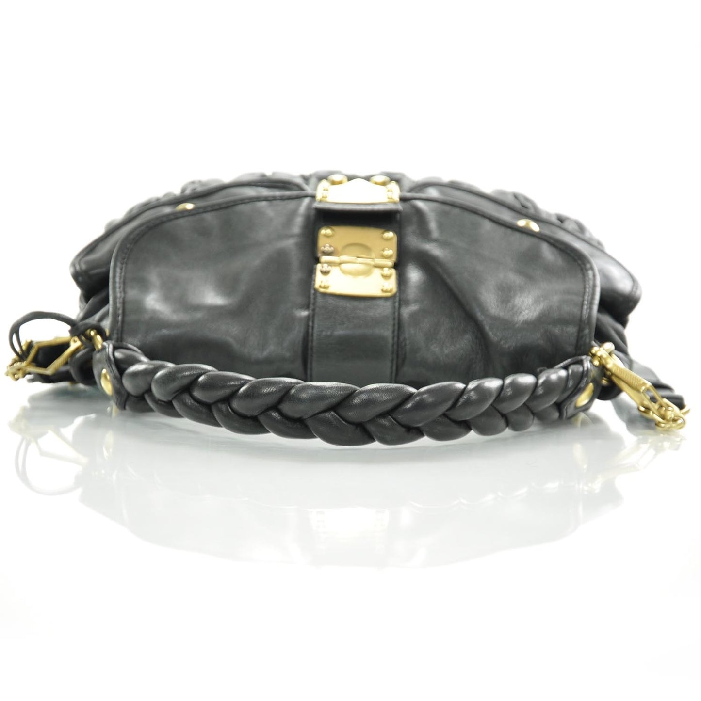 Leather Matelasse Coffer Hobo Black