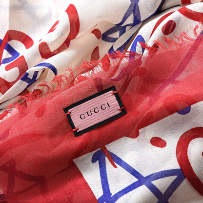 Gucci Modal Silk GucciGhost Print Square Scarf White 4 of 4