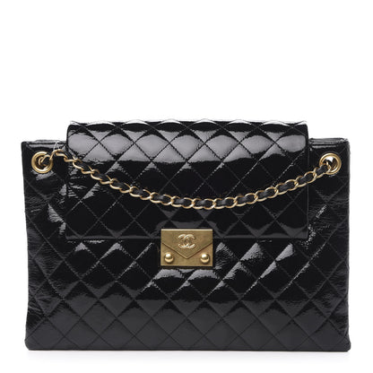 Chanel Patent Goatskin Quilted 3 Pocket Accordion Flap Black 1 of 14