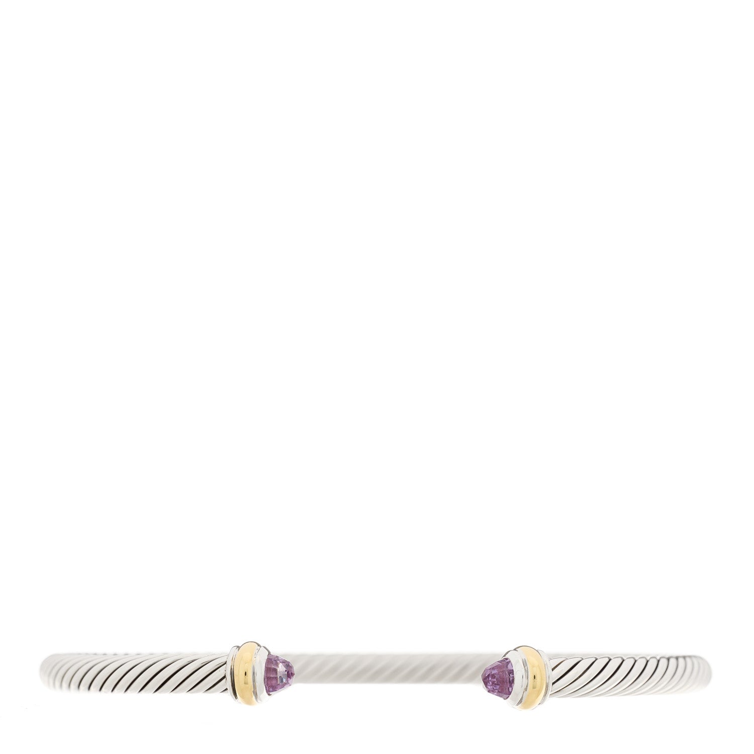 David Yurman Sterling Silver 18K Yellow Gold Amethyst 4mm Cable Classics Bracelet 1 of 4