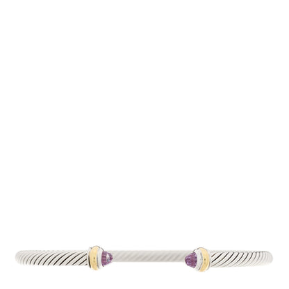 David Yurman Sterling Silver 18K Yellow Gold Amethyst 4mm Cable Classics Bracelet 1 of 4