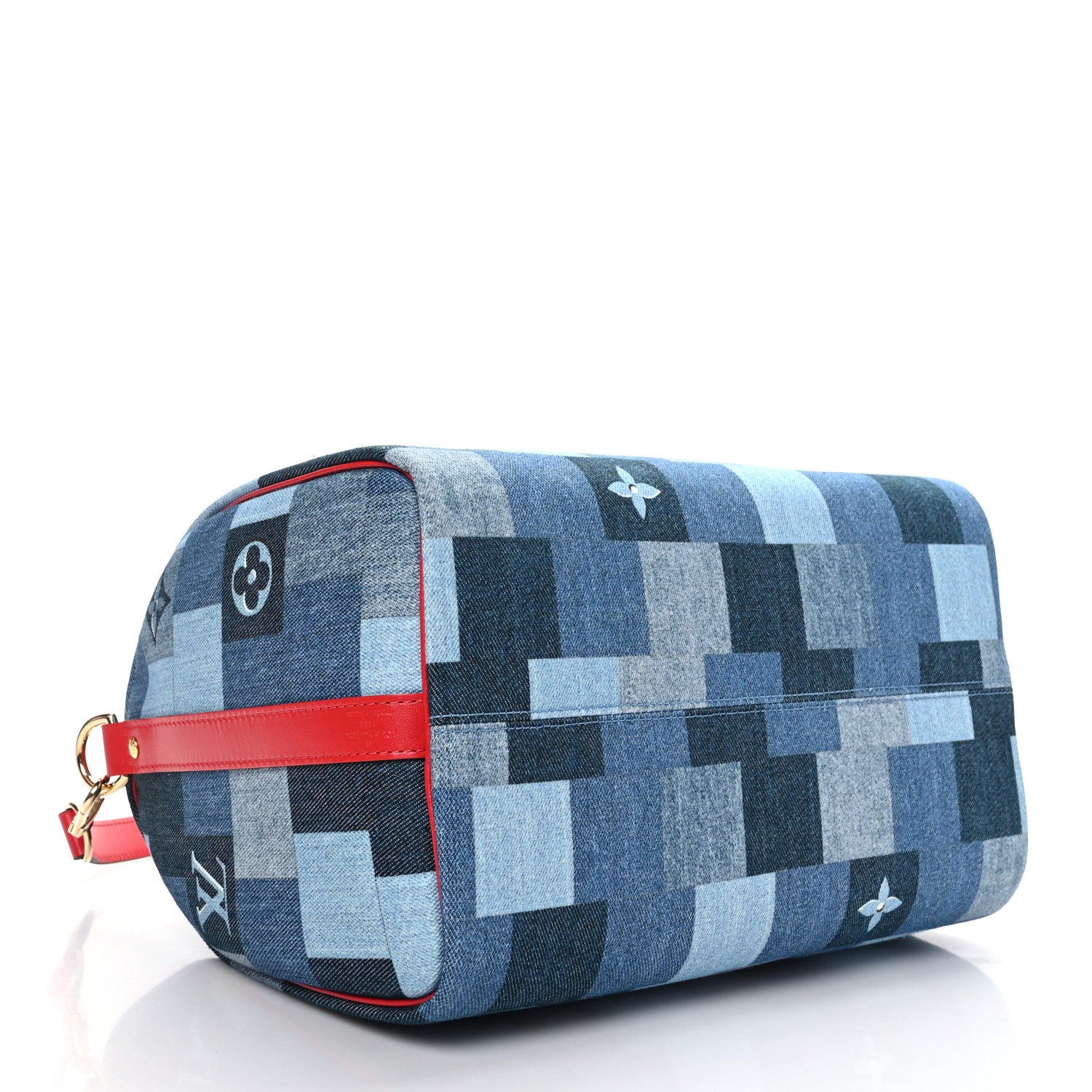 Louis Vuitton Denim Damier Monogram Patchwork Speedy Bandouliere 30 Blue Rouge 4 of 11