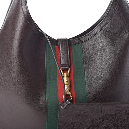 Gucci Soft Grained Calfskin Web Large Jackie Hobo Dark Brown 7 of 9