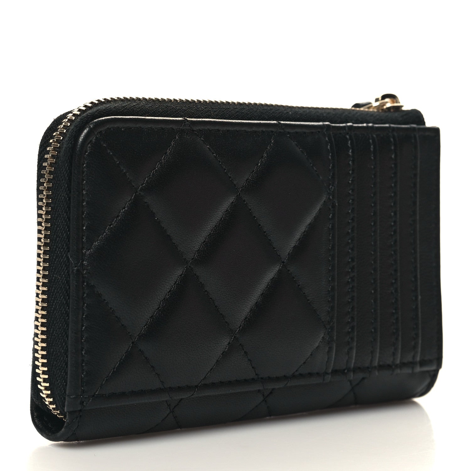 Chanel Lambskin Quilted Zip Card Holder Black 3 of 9