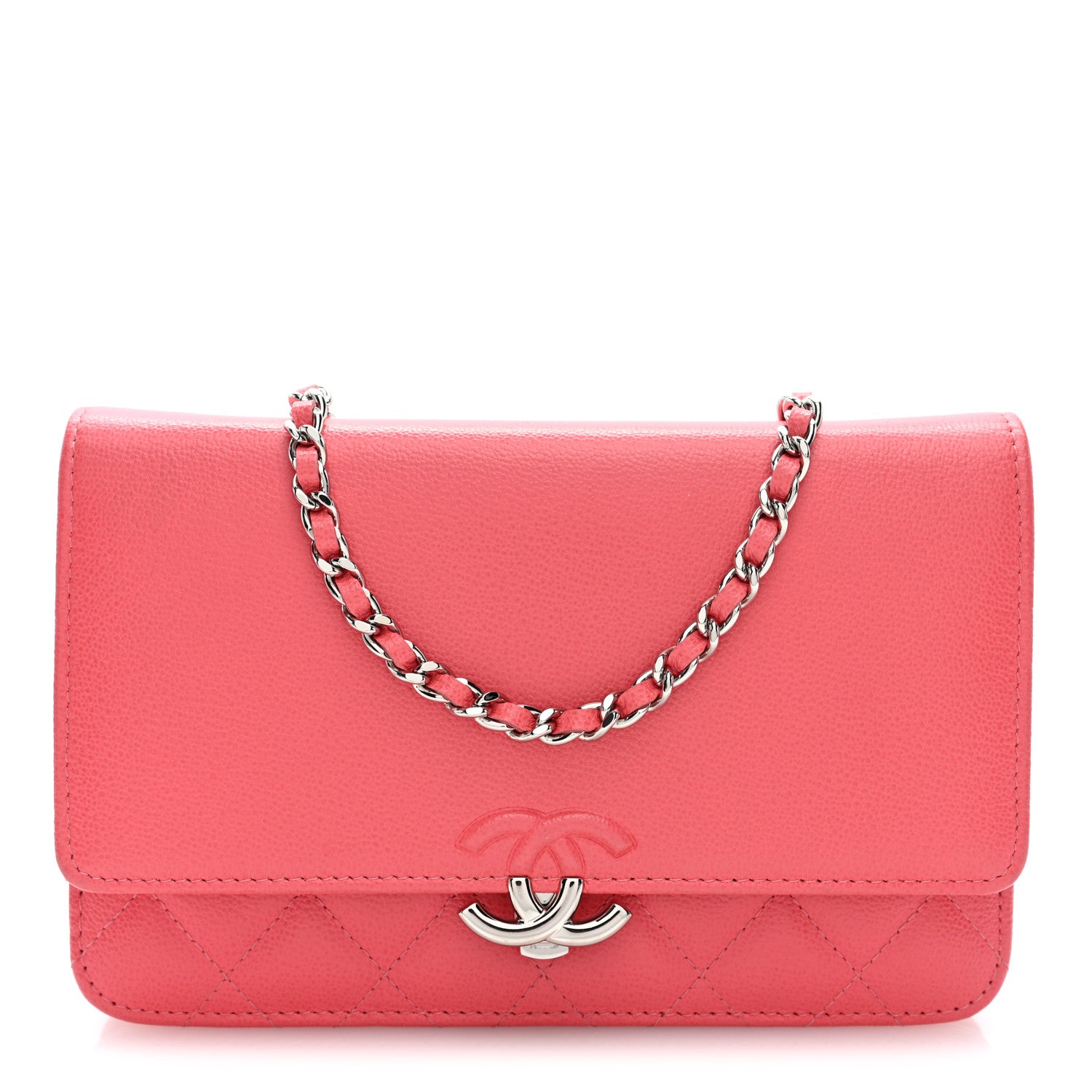Chanel Grained Calfskin Quilted CC Box Wallet On Chain WOC Pink 1 of 10