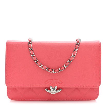Chanel Grained Calfskin Quilted CC Box Wallet On Chain WOC Pink 1 of 10