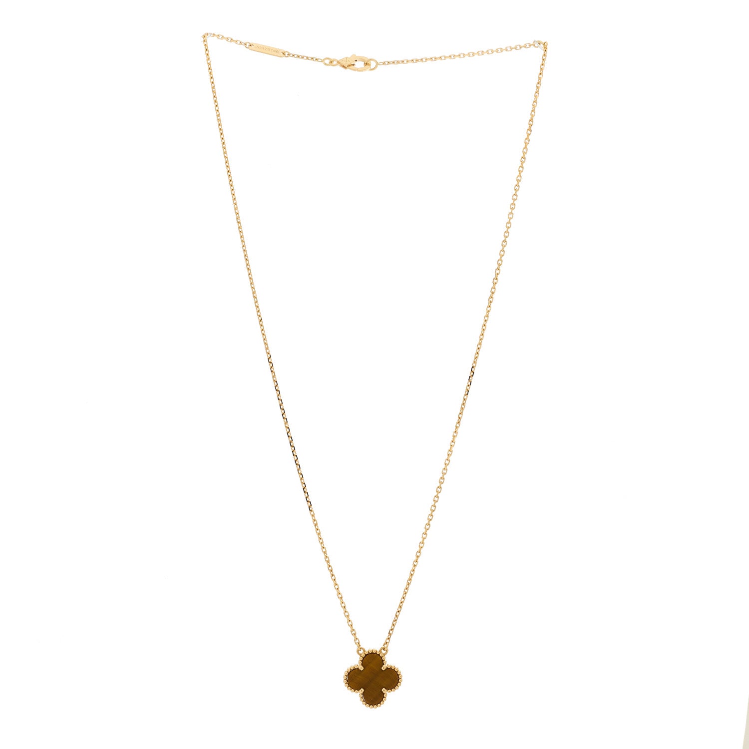 Van Cleef & Arpels 18K Yellow Gold Tiger Eye Vintage Alhambra Pendant Necklace 3 of 4