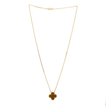 Van Cleef & Arpels 18K Yellow Gold Tiger Eye Vintage Alhambra Pendant Necklace 3 of 4