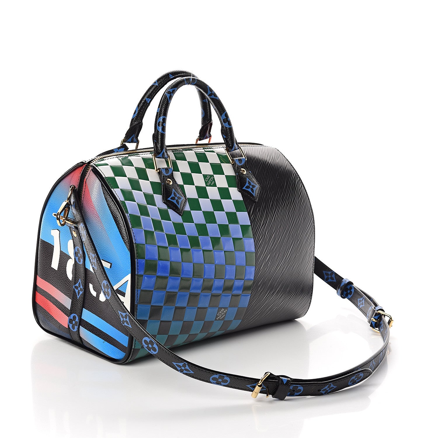 Louis Vuitton Epi Colored Monogram Damier Race Speedy Bandouliere 30 Black Rouge 2 of 8