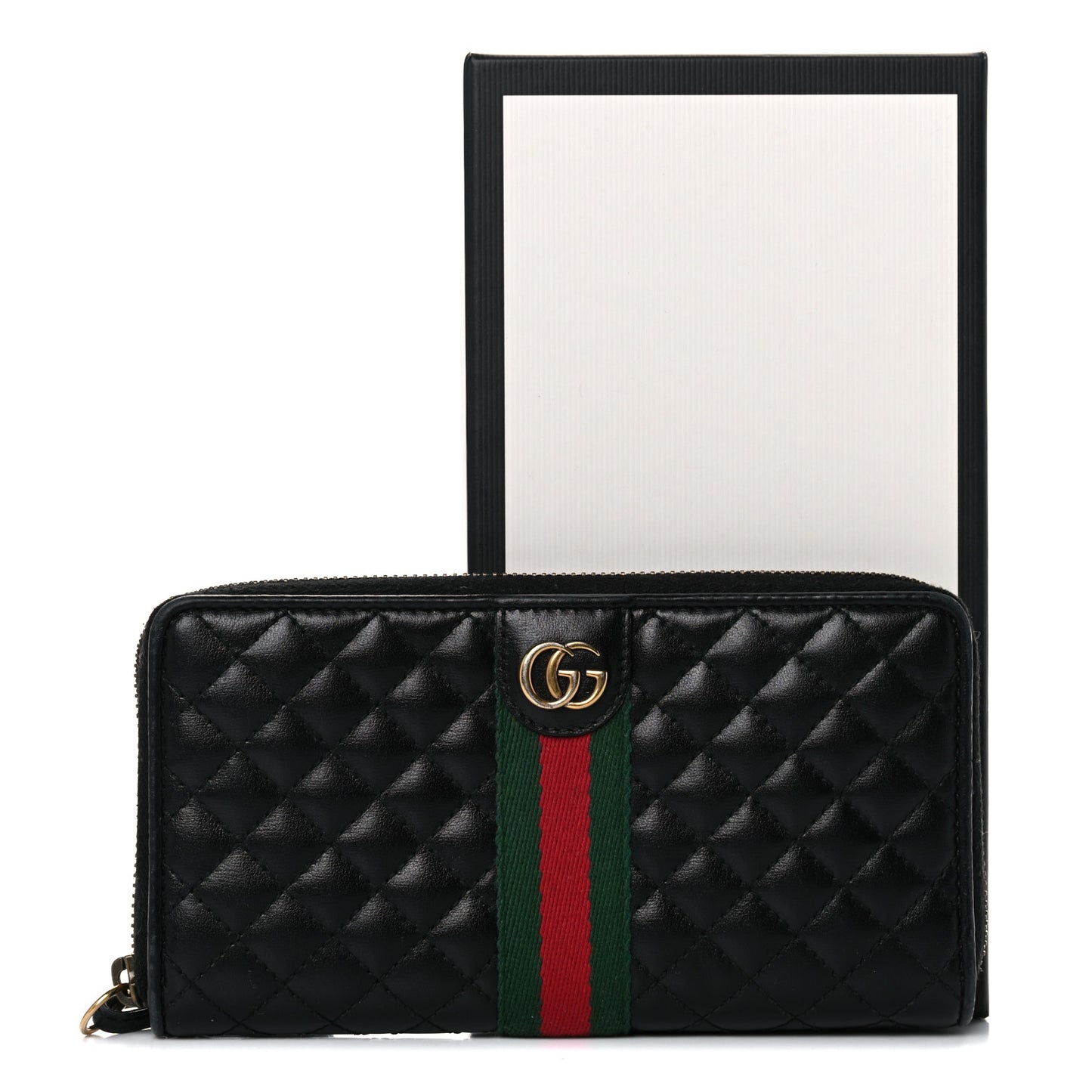 Calfskin Web Trapuntata GG Zip Around Wallet Black