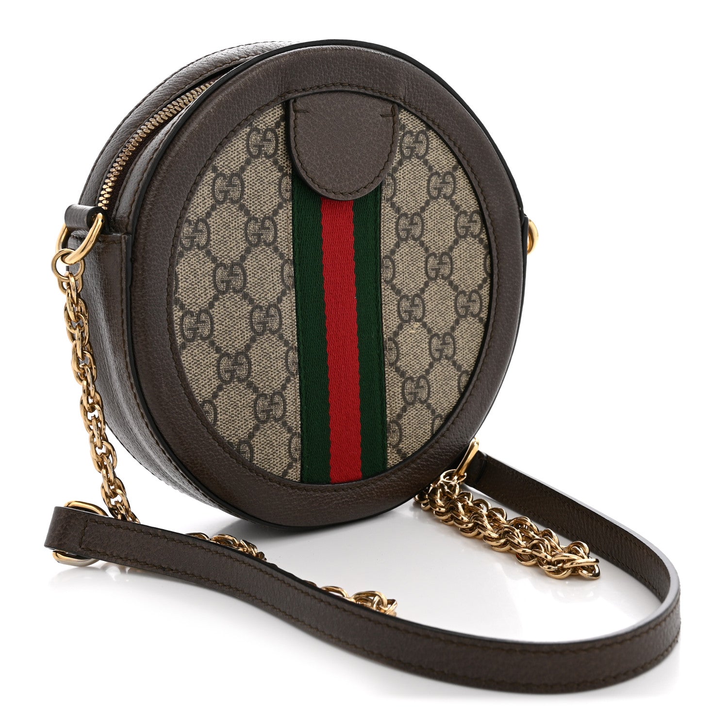 Gucci GG Supreme Monogram Web Mini Ophidia Round Shoulder Bag Brown 3 of 12