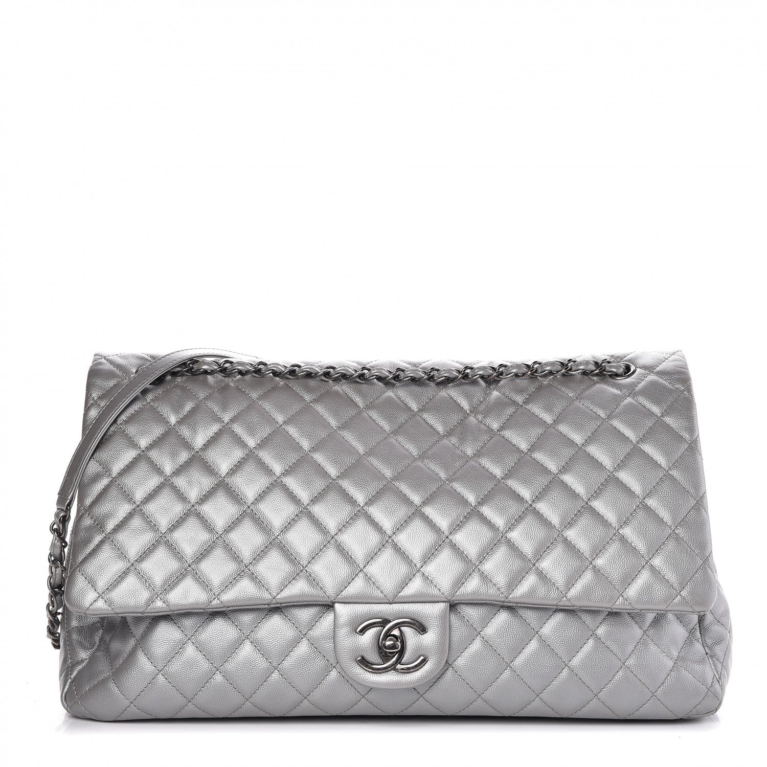 Chanel Metallic Calfskin Quilted XXL Travel Flap Bag Silver 1 of 7