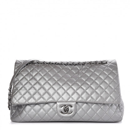 Chanel Metallic Calfskin Quilted XXL Travel Flap Bag Silver 1 of 7