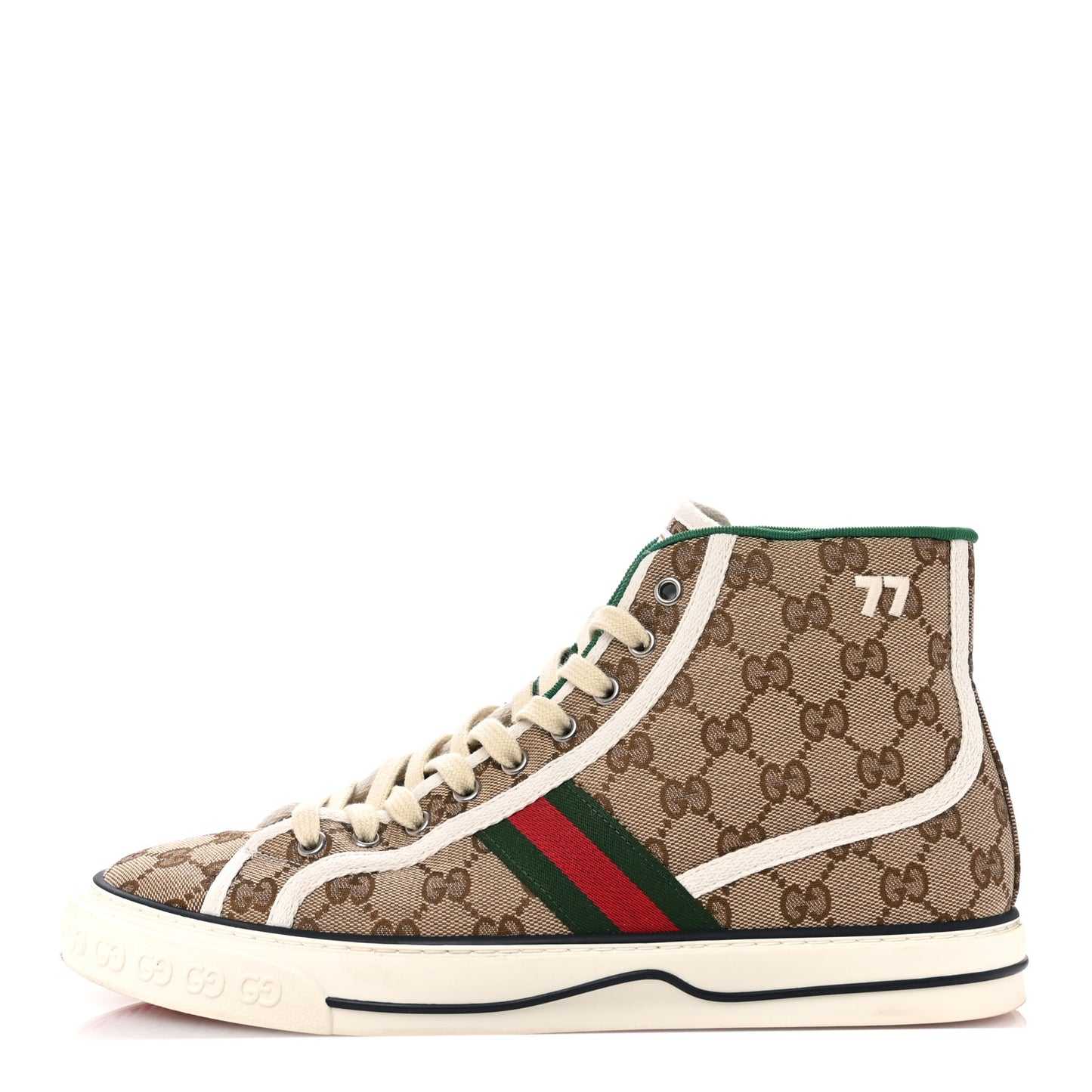 GG Monogram Web Mens 1977 Tennis High Top Sneakers 9.5 Beige Ebony Mystic White
