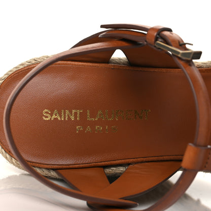 Saint Laurent Calfskin 85 Platform Espadrille Wedge Sandals 38.5 Brown 6 of 8