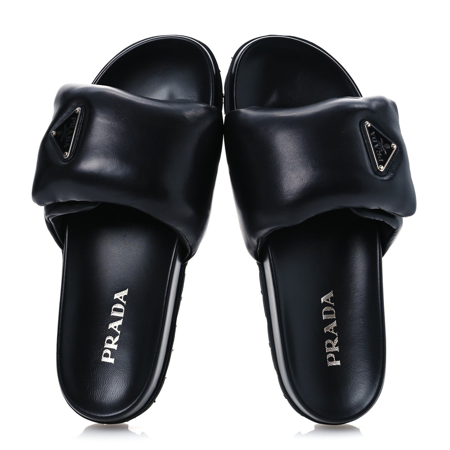 Nappa Soft Padded Triangle Slide Sandals 41 Black