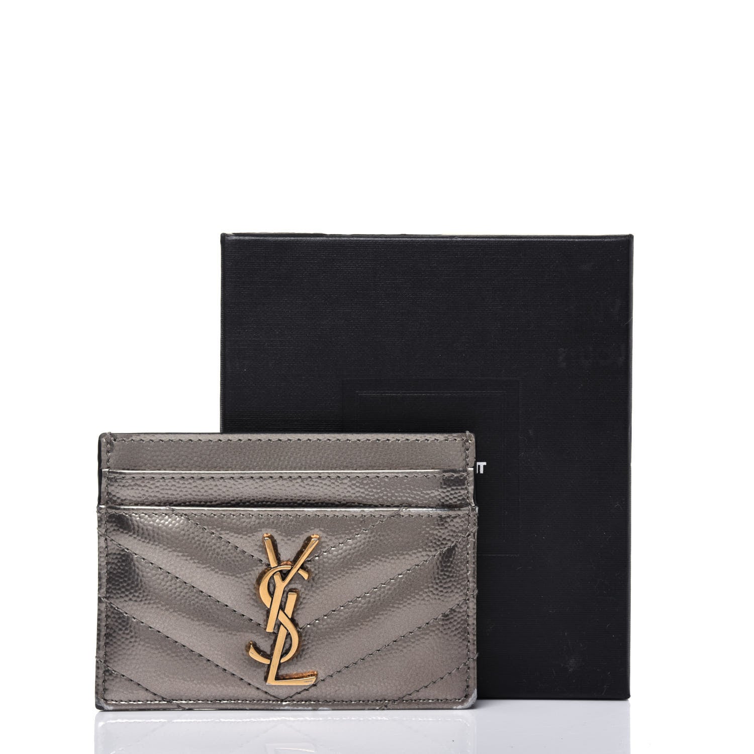 Saint Laurent Metallic Grain De Poudre Matelasse Chevron Monogram Credit Card Case Pimbo 14 of 14