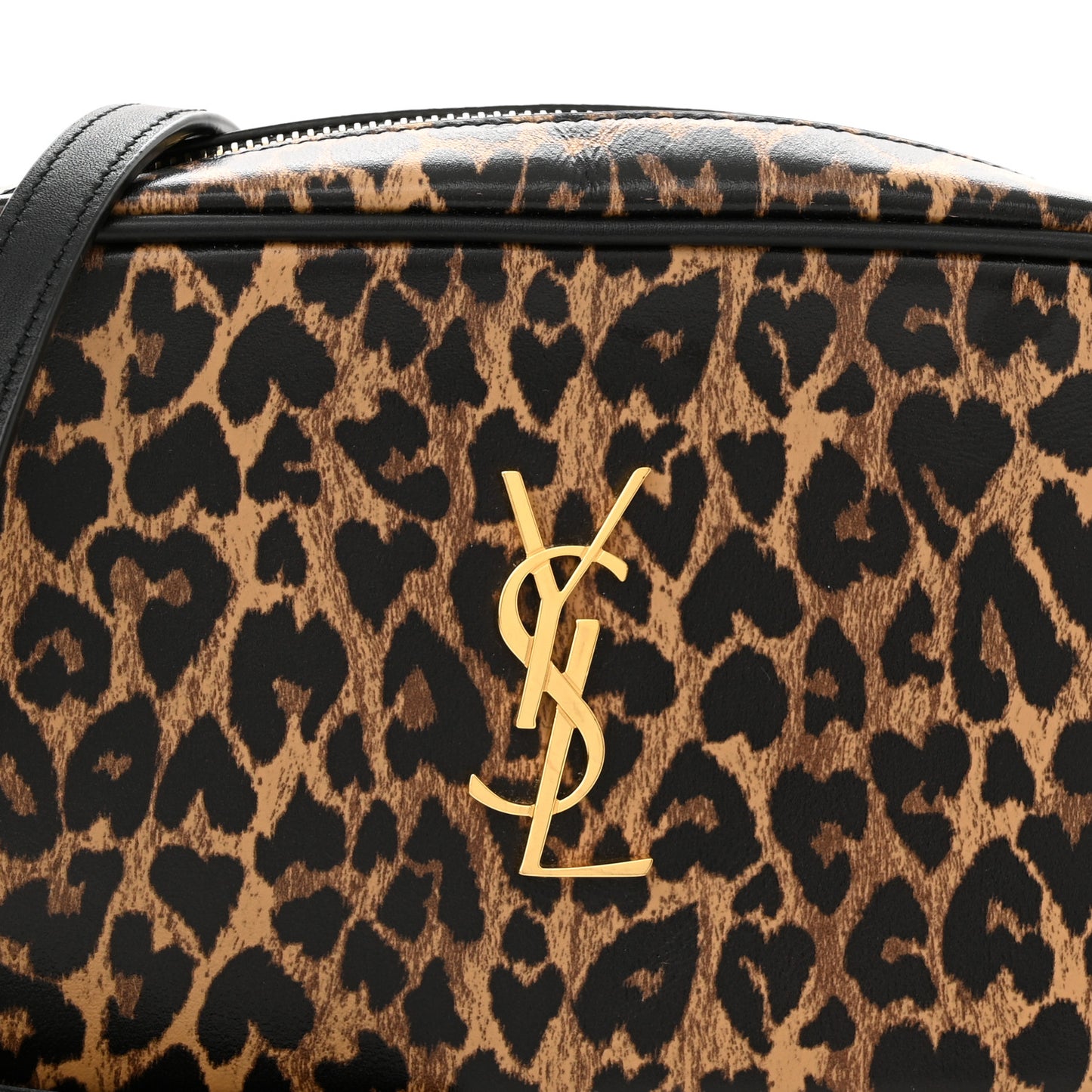 Calfskin Heart Leopard Print Monogram Mini Lou Camera Bag Toffee